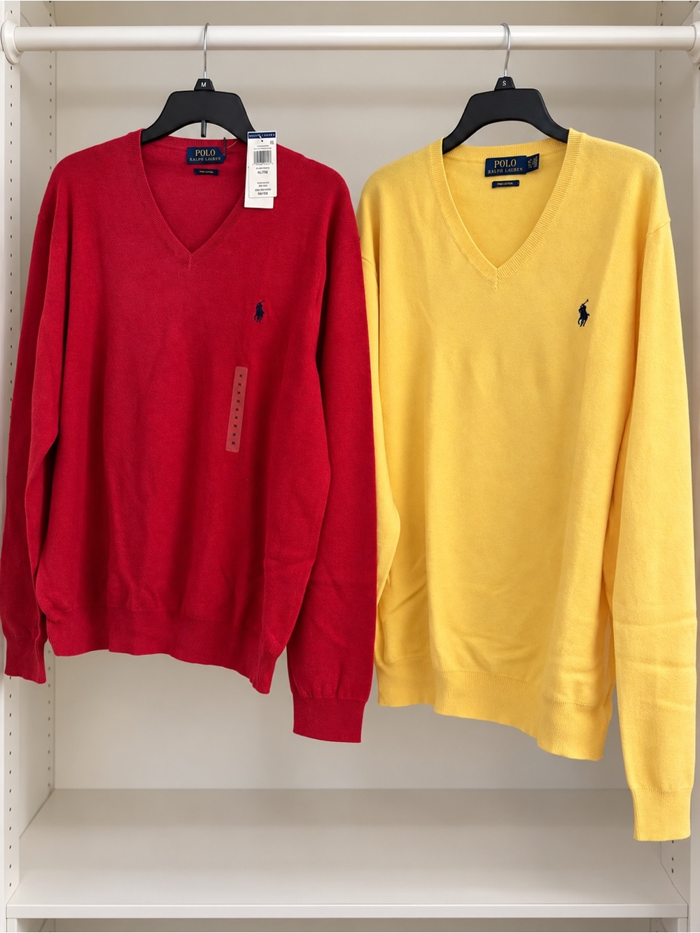 Polo by Ralph Lauren V-Neck Sweaters in Red and Yellow
